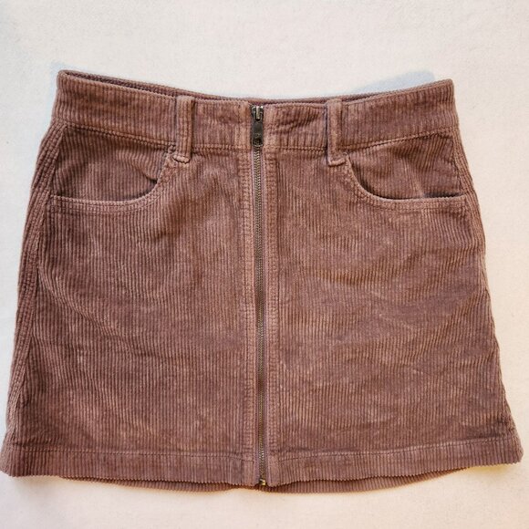 American Eagle Super Hi-Rise A-Line Corduroy Mini Skirt Zipper Mauve Cream Cute - Picture 2 of 12